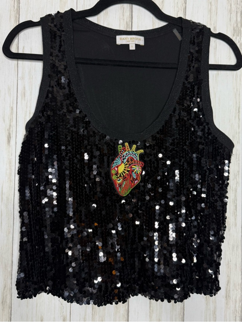 Ramy Brook Black Tank Top with Heart Patch